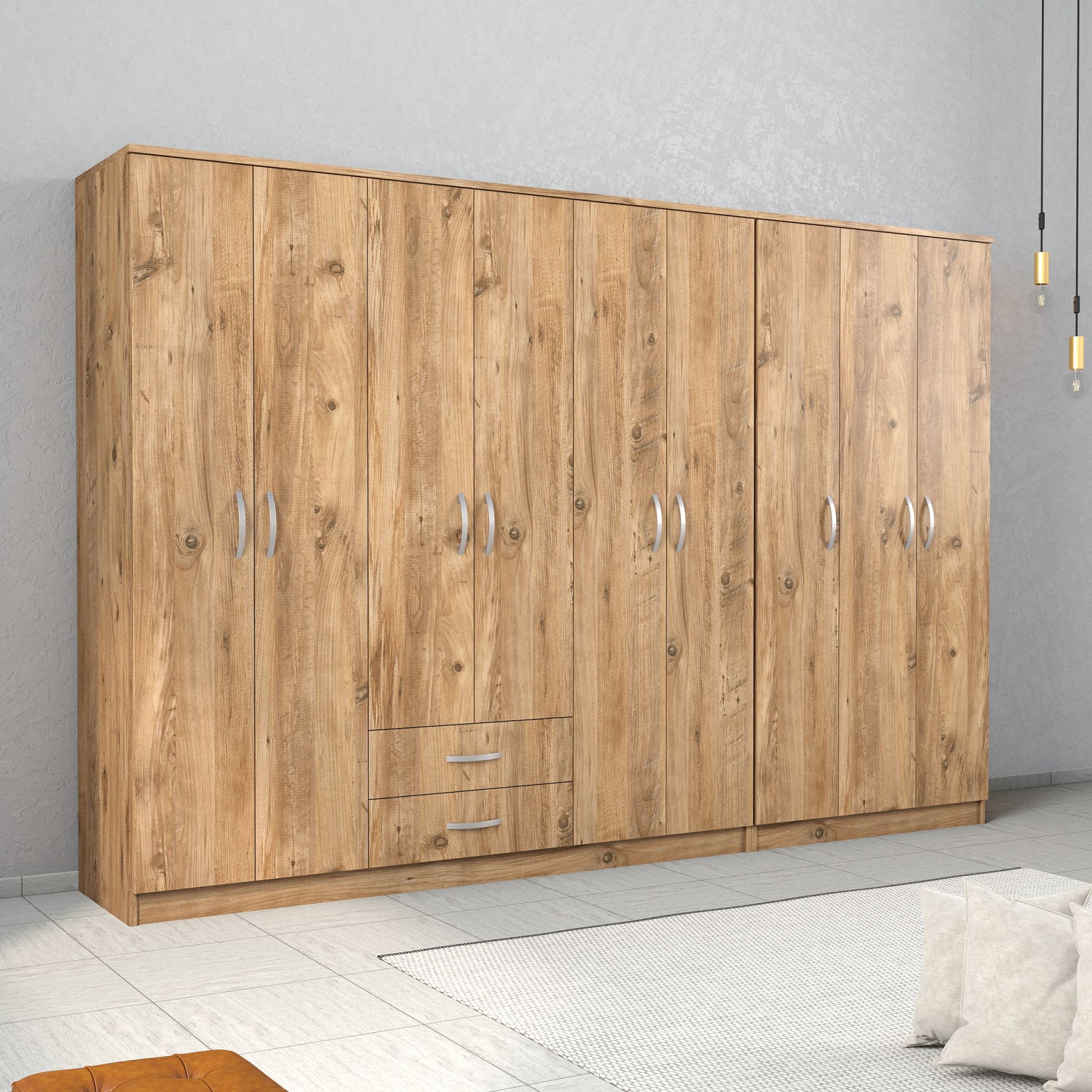 Nisa 9 Kapılı 2 Çekmeceli 13 Raflı Geniş Gardrop Çam - GRD1302