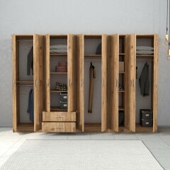 Nisa 9 Kapılı 2 Çekmeceli 13 Raflı Geniş Gardrop Çam - GRD1302