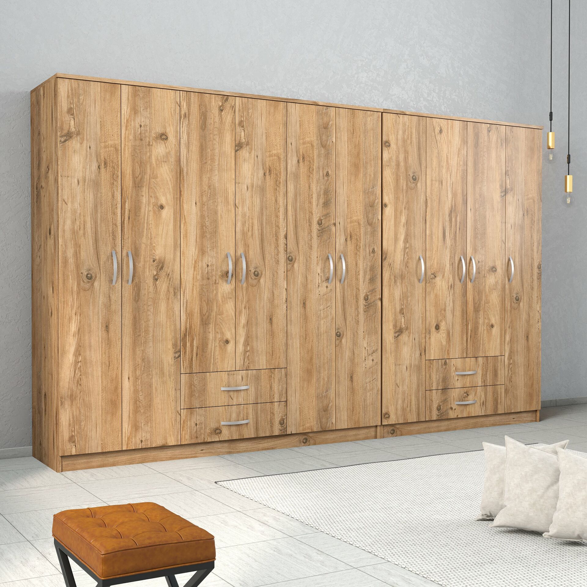 Nisa 10 Kapılı 4 Çekmeceli 16 Raflı Geniş Gardrop Çam - GRD1402