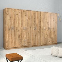 Nisa 10 Kapılı 4 Çekmeceli 16 Raflı Geniş Gardrop Çam - GRD1402