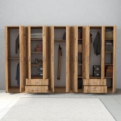 Nisa 10 Kapılı 4 Çekmeceli 16 Raflı Geniş Gardrop Çam - GRD1402