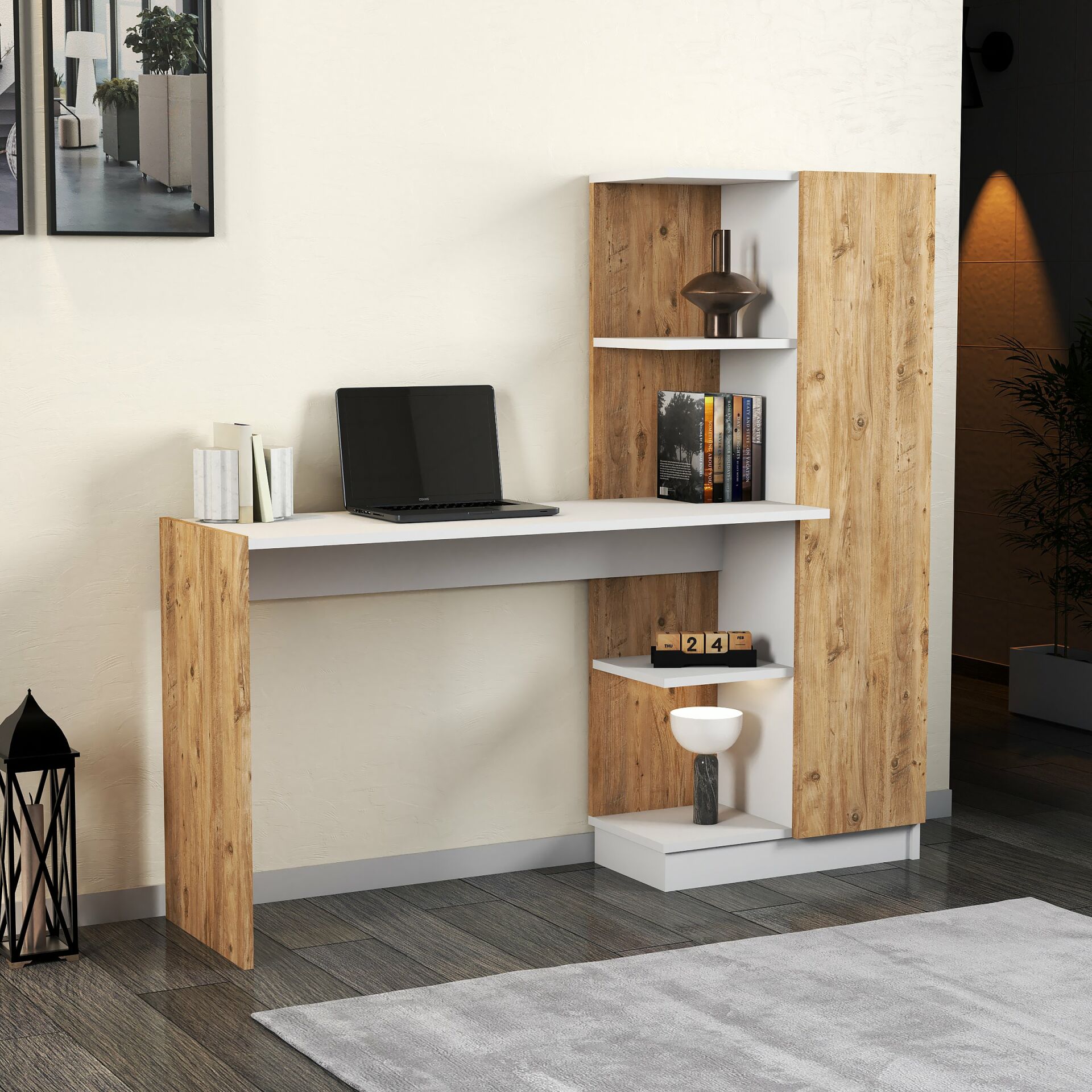 Venüs Çalışma Masası Raflı Kapaklı Çam Beyaz - CLM0503