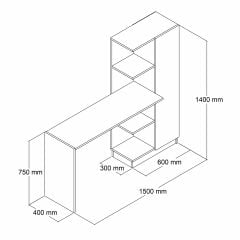 Venüs Çalışma Masası Raflı Kapaklı Çam Beyaz - CLM0503