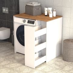 Atlas Çekmeceli Raflı Çamaşır Makinası Dolabı Çam Beyaz - BDL0503